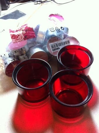 Moving Sale. Candle holders + candles, laundry basket 2