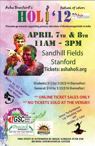 Throw color on friends! Asha Holi 2012; April 7th and April 8th 1