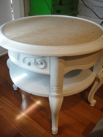 Circular marble vintage white shabby chic side table $40 1
