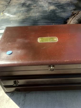 Mahogany Jewelry Box.  Good Condition.  Lots of Storage.  $ 25. 2