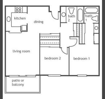 1 bedroom/ bath in 2BR/2BA 1021sqft apartment at Los Altos for $1200/m 1
