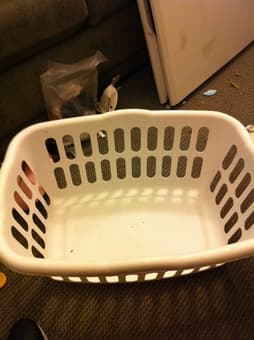 vacuum, standing light, chair, desk, clothes basket, bamboo mat 1