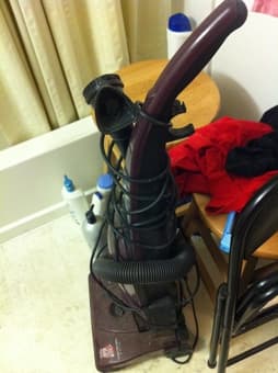 vacuum, standing light, chair, desk, clothes basket, bamboo mat 3