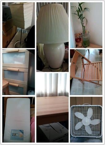 desk, lamp, closet,window fan 1