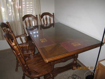 Dining Table, Leather Easy chair with ottoman and double stroller 3