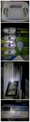 GPS, laundry basket, light bulbs 1
