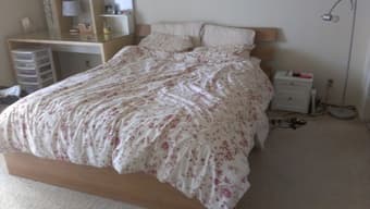 Birch Ikea hopen bed frame - $100. Free bed slats and mattress 1