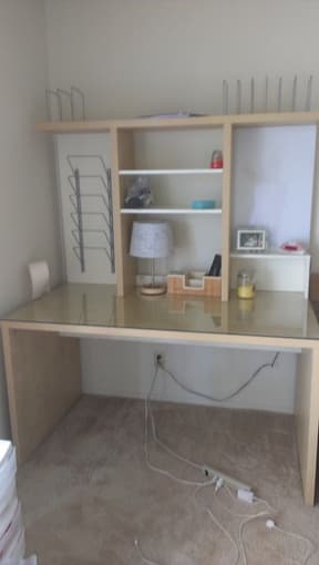 Ikea desk with add on shelf unit and glass top - $50 1