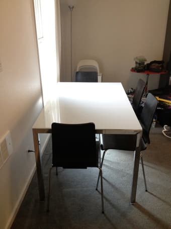 IKEA Stainless steel & glass top dining table with 4 chairs ($175) 2