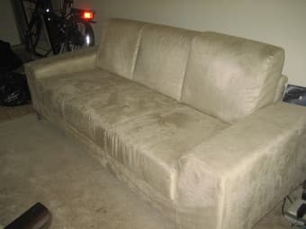 Scandinavian Designs Microfiber Couch and matching chairs - $750 2