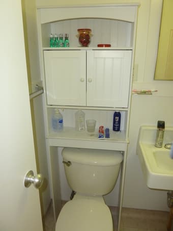 Desk, coffee table, and Over toilet space saver / organizer 3