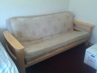 FS: $100 Wood Futon Frame with storage in arms 1