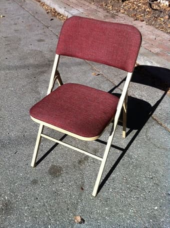 3 fabric padded metal folding chairs, $25 1