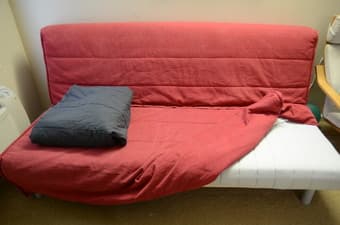 IKEA sofa beds+Thick red cover+dark gray slip cover = $100 1