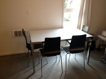 IKEA Stainless steel & glass top dining table with 4 chairs ($175) 1