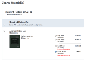 Selling book for Federal Indian Law CSRE/NATIVEAM 109A 1