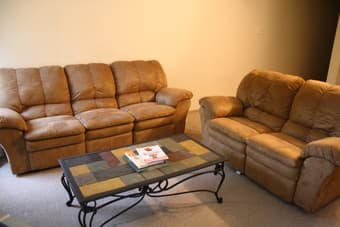 Microfiber reclining living room set (couch + loveseat + coffee table) 1