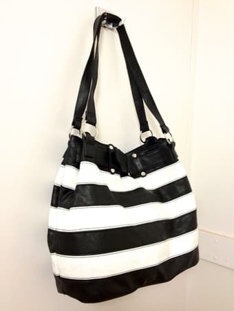 Shoulder bag: Black/white stripes, textured faux-leather 1