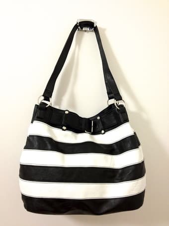 Shoulder bag: Black/white stripes, textured faux-leather 2