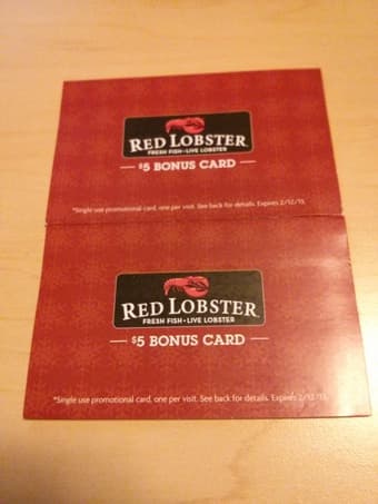 Two Red Lobster gift cards - selling for 60% off value exp Feb 12th 1