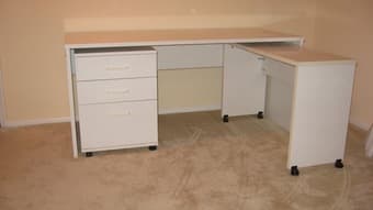 White Wood Desk w/ Drawers and Side Table 1