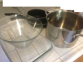 Kitchen items , pan, pot, Glassware items 1