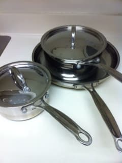 Moving Sale--Pots, skillet, rice cooker, dinnerware set and silverware 2