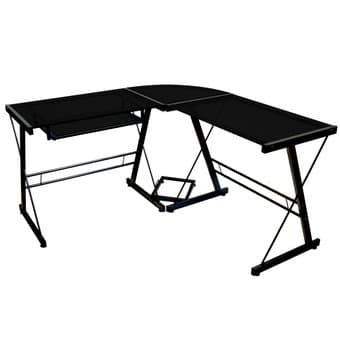 [$85] Walker Edison Soreno 3-Piece Corner Desk, Black with Black Glass 1