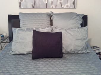 Bedspread / accent pillows / art - Macy's Hotel Collection - $60 2