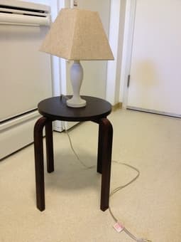 whiteboard, small lamp, side table, and fan 2