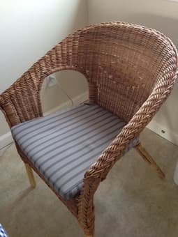(2) Matching Brown Wicker Chairs with Cushions - $50 1