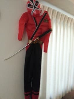 halloween power ranger costume with sword $5 and 15 plastic hangers$1 1