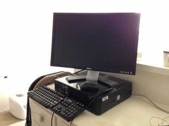 moving sale - desktop, wide 24" LCD, yamaha desktop speakers, lamp, 1