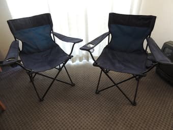 Pair of portable chairs $4 each, Fan $4 1