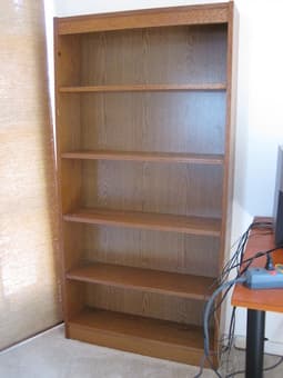 4-shelf dark wood bookshelf, $20 1