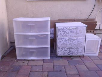 Two plastic sets-of-drawers for sale, $10 each 1
