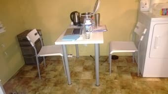 IKEA chair 5$, table 10$, storage box 5$, clock 10$, trash can 2$ 2