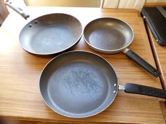 Kitchen items, frying pans, pots, pressure cooker, spatula, toaster 2