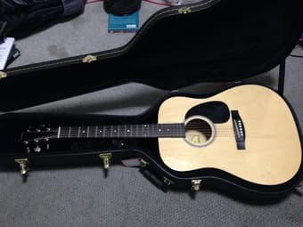 Squier acoustic guitar and hard case for sale, $100 1