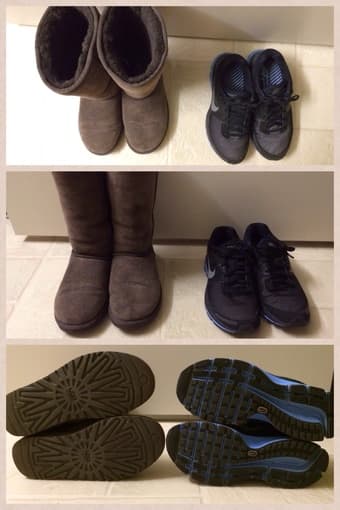 Uggs classic tall chocolate boots and Nike running shoes 1