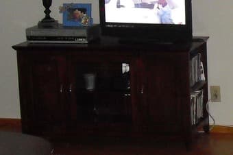 Solid Oak TV Stand and Large Area Rug 1
