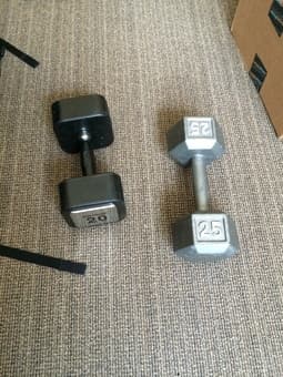 Selling two hand weights - 20lb and 25lb - $20 and $25, respectively. 1