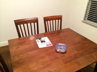 Dark wood dining table, seats six ($125 OBO) 3