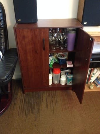 30" x 25" x 10" wood cabinet w/ doors 1