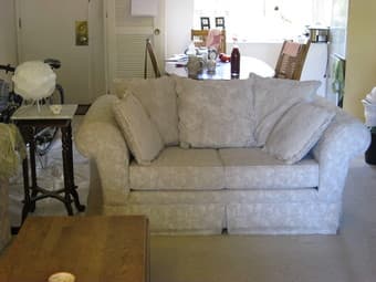 couch, love seat, coffee table, end table, and 2 lamps for $150! 2