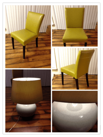 Crate & Barrel : Paterson White Desk/Lowe Olive Chair/Mint Green Lamp 1