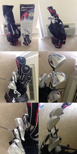 Golf clubs and shoes and tennis rackets 1