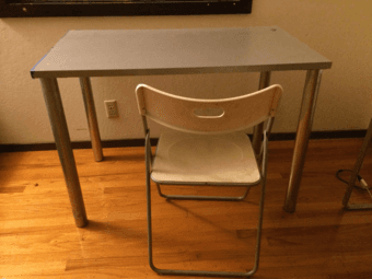 Selling table, desk, mini-fridge, and chest of drawers 1