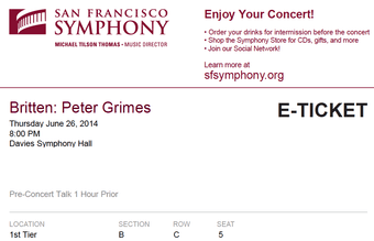 Four cheap tickets for SF Symphony Opera Peter Grimes on Jun 26 3