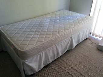 Twin bed set, mattress, box spring, base, memory foam topper- $75 1